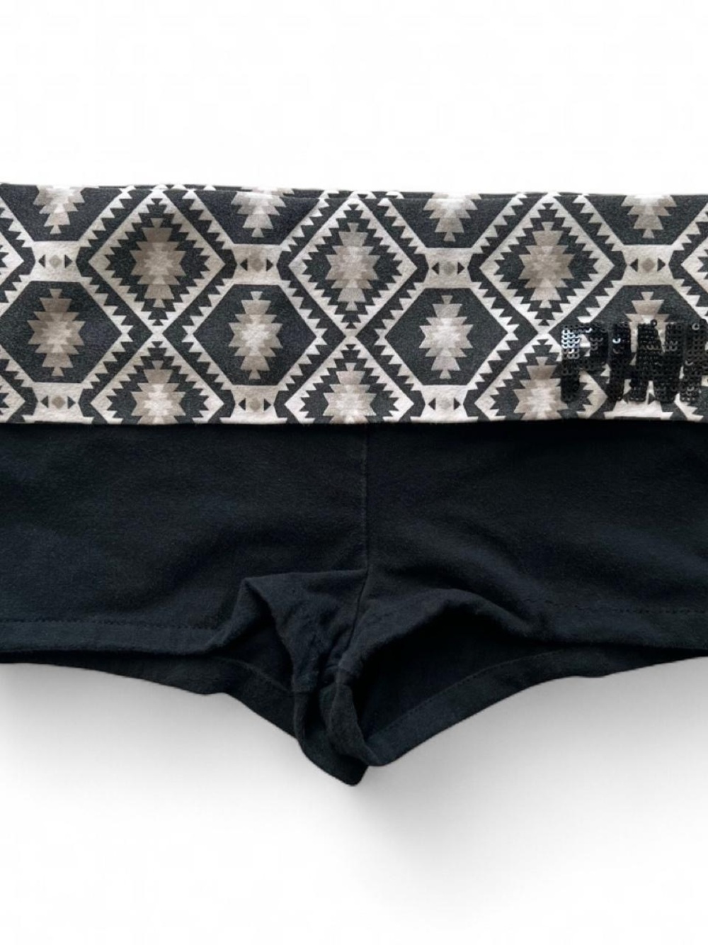PINK Victoria's Secret Sequin Logo fold over micro shorts Aztec Print XS